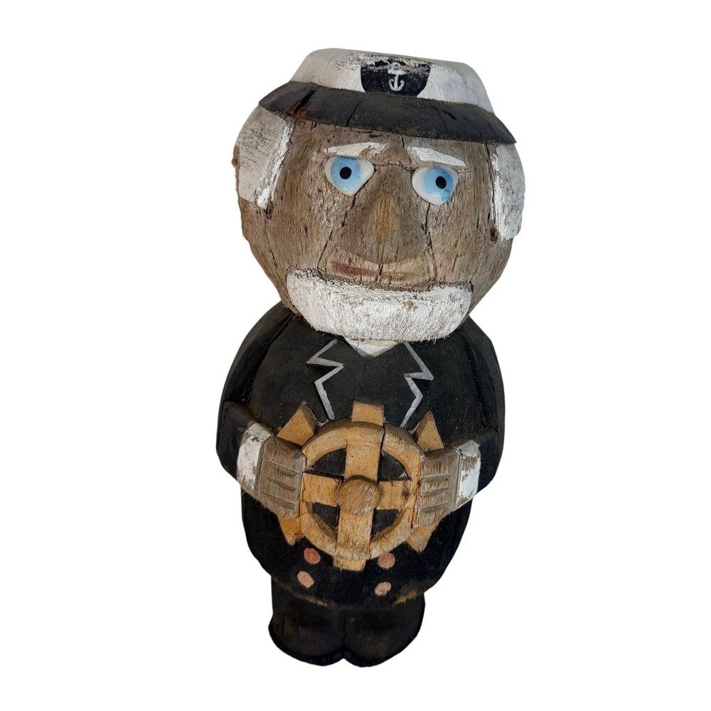 Vintage Hand Carved & Painted Wooden Sea Captain 13"